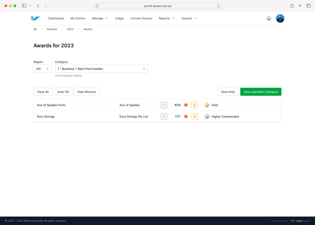 System-assisted semi-automatic award assignments, with streamlined progression.