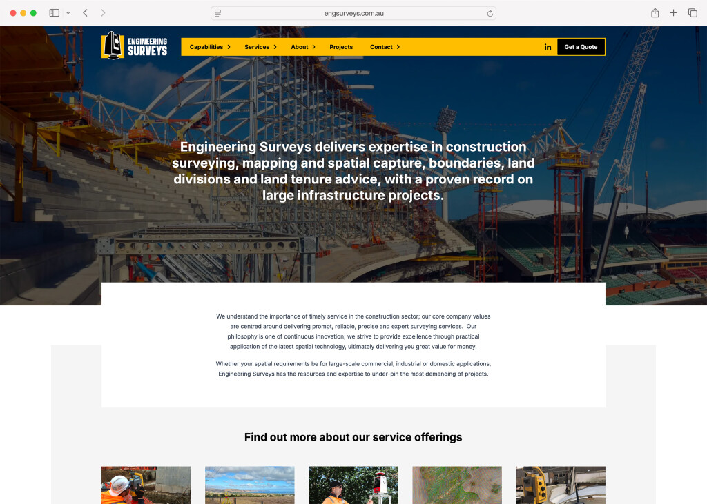 Screenshot of the desktop variant of the Engineering Surveys site