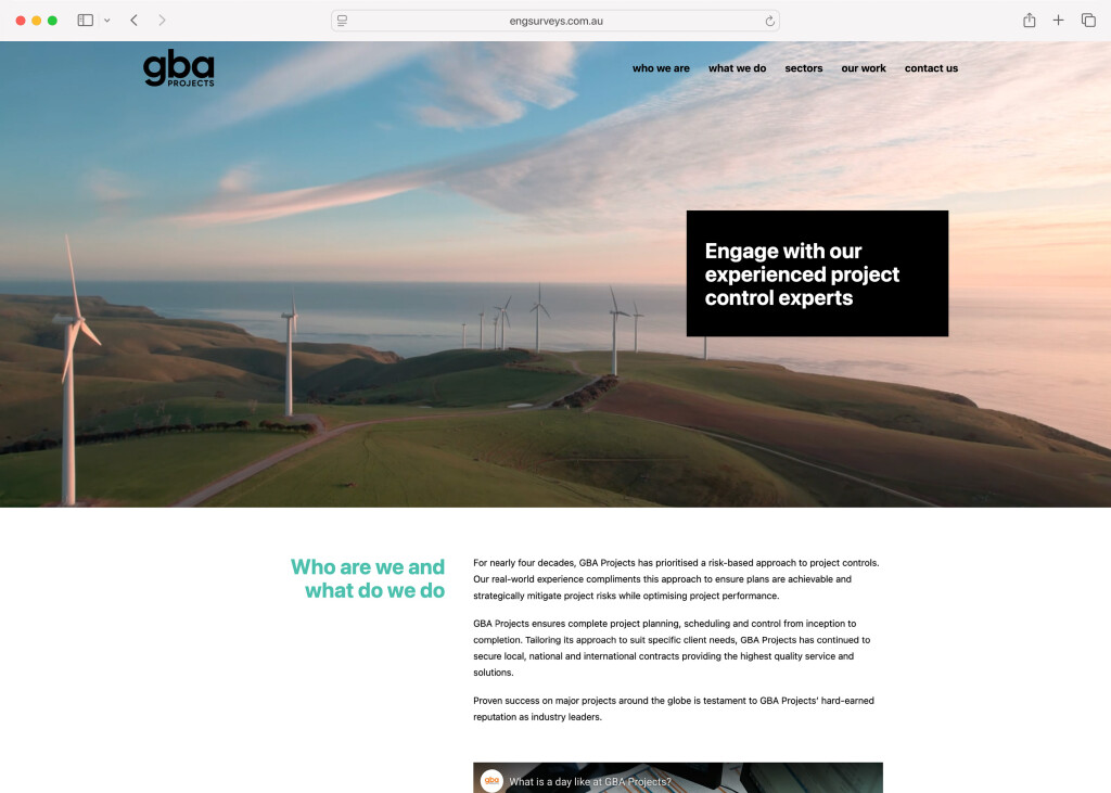 Screenshot of the desktop variant of the GBA Projects site
