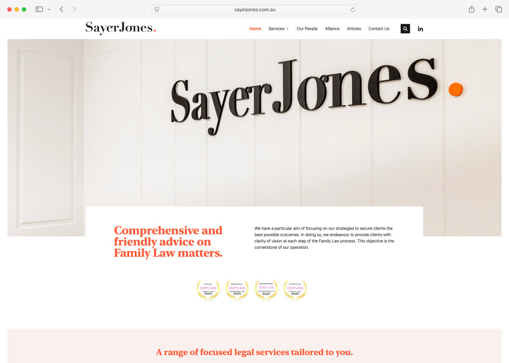 Screenshot of the desktop variant of the Sayer Jones site