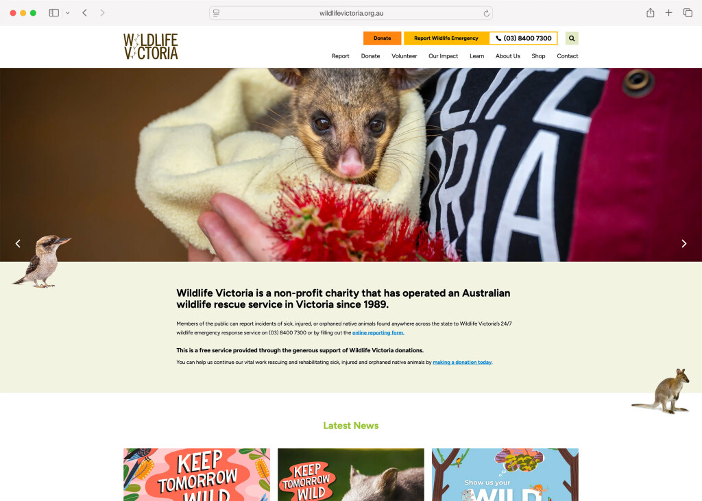 Screenshot of the desktop variant of the Wildlife Victoria site